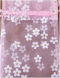 母の日 ラッピング 巾着袋 10枚 オーガンジー 花柄 ギフト 包装( ピンク,  10x14cm)