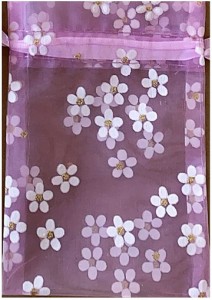 母の日 ラッピング 巾着袋 10枚 オーガンジー 花柄 ギフト 包装( パープル,  13x18cm)