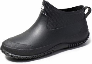 メンズ レイン シューズ 長靴 ショート ブーツ 雨靴 男性 用 通勤( ブラック 黒 色,  25.0 cm)