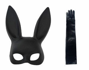 ウサギ マスク ハロウィン コスプレ バニーガール 仮装 仮面 ＆ レザーグローブ ブラック