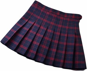 大きいサイズ JCスカートコレクション チェック柄 プリーツ( 濃紺・赤チェック,  3XL)