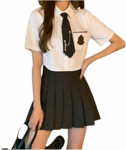 女子高生 制服 大きいサイズ コスプレ 無地 黒 JK制服 半袖 プリーツスカート ネクタイ XXL( 2XL)