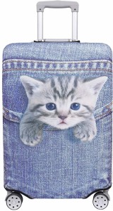 スーツケース 保護 カバー かわいい イヌ ネコ デニム トランクケース 伸縮 MDM( 猫・トラ（ブルー）,  M)