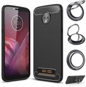 スマホリングスタンド付ケース カバー 炭素繊維 TPU シリコン素材を使用した( Moto z3 play)