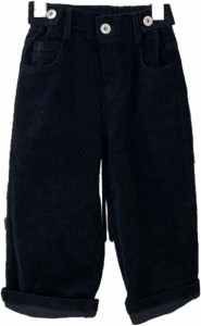 コーデュロイパンツ キッズ 女の子 ズボン ワイドパンツ カジュアルパンツ 厚手 MDM( ブラック,  140)