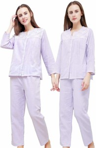 母の日 パジャマ レディース 綿100％ ルームウェア 春用パジャマ 長袖 上下セット( ふじいろ,  L)