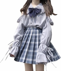 女子高生 コスプレ 長袖 レディース ブラウス 肩出し トップス 大きいサイズ 学生服( グレー,  2XL)