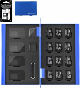 SIMカード・SDカードケース 2in1 ハイブリッド 万能 合計18枚収納SIM4枚 + アルミ( ブルー)