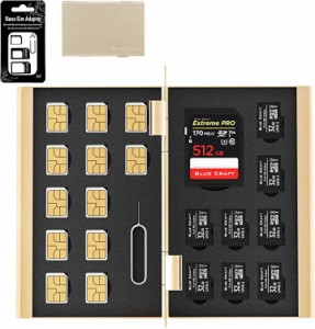 BLUECRAFT SIM・SDカード 収納ケース アルミ両面タイプ 最大21枚収納 SD1枚( ゴールド)