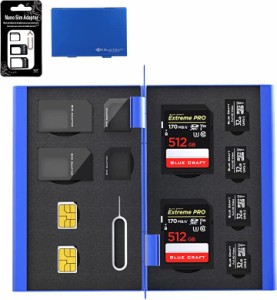 BLUECRAFT SIM・SDカード収納 アルミ両面タイプ 最大12枚収納 SIM2枚 SD2枚 +( ブルー)