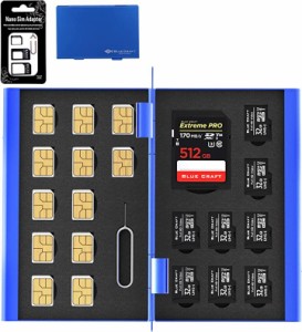 BLUECRAFT SIM・SDカード 収納ケース アルミ両面タイプ 最大21枚収納 SD1枚( ブルー)