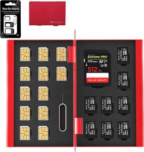 BLUECRAFT SIM・SDカード 収納ケース アルミ両面タイプ 最大21枚収納 SD1枚( レッド)