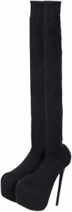 ニーハイブーツ レディース ロングブーツ ピンヒール 15cm 膝上 柔らかい( ブラック,  25.0 cm)