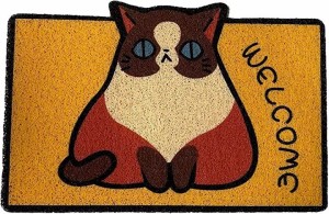 ウェルカムマット ネコちゃん 猫 おしゃれ かわいい 屋外 室内 玄関マット ドアマット 泥落とし( イエロー)