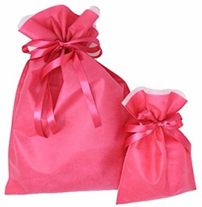 巾着袋 ギフトバッグ 5枚セット ＋ミニカードラッピング 不織布 リボン付 プレゼント( ローズ,  L)
