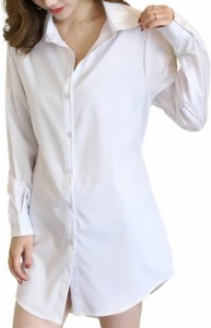 シャツ ブラウス 無地 長袖 ワイシャツ カッターシャツ レディース レギュラー カラー( ホワイト,  XL)