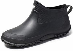 メンズ レイン シューズ 長靴 ショート ブーツ 雨靴 男性 用 通勤( ブラック 黒 色,  27.0 cm)