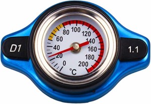 ラジエーター キャップ 水温計付き 温度計 車 カバー ゲージ 取付 汎用( blue,  1.1)