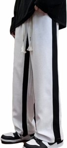 ジャージ メンズ スウェットパンツ ルームウェア ライン サイドライン 薄手 ズボン( ホワイト,  2XL)