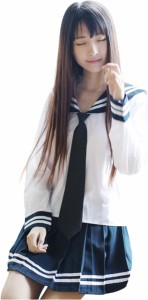 セーラー服 コスプレ 長袖 大きいサイズ JK 女子高生 制服 コスチューム スカート 長ネクタイ付き( L)