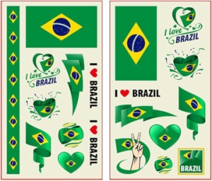 タトゥーシール フェイスシール 国別 国旗 ワールドカップ WBC ラグビー( ブラジル,  5.8x9.6cm)