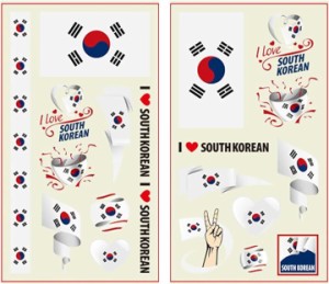 タトゥーシール フェイスシール 国別 国旗 ワールドカップ WBC ラグビー( 韓国,  5.8x9.6cm)