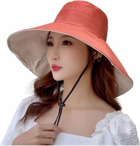 母の日 レディース つば広 帽子 ハット UV カット 対策 女優帽 紫外線( レッド,  Free Size)