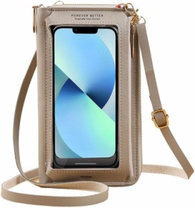 母の日 スマホポーチ スマホショルダー 長財布 ウォレット ポシェット 透明 充電口付き 充電したまま( グレー)