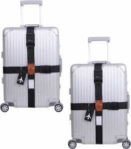 スーツケースベルト ダイアルロック付き 十字 3桁ダイヤル式 ネームタグ付き 2組セット( ブラック　2組セット)