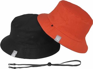 バケットハット 大きいサイズ メンズ 帽子 バケハ リバーシブル 紐付き( ブラック、オレンジ,  3L)