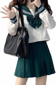 セーラー服 緑 コスプレ JK制服 蝶結び付き セット コスプレ衣装 女子高校生 3点セット 半袖 L MDM