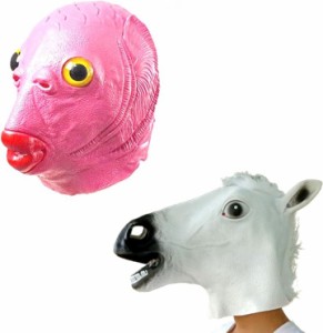馬 被り物 魚人 マスク おもしろマスク アニマルマスク ウマ お面 変装 仮面 コスプレマスク( マルチカラー)