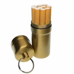 シガレットケース タバコ10本収納 携帯灰皿 防水 キーホルダー 合金 アウトドア 耐湿防圧( ゴールド)
