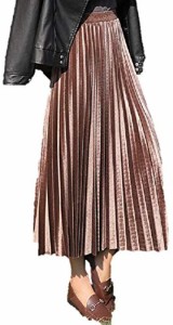 AS37 ベロアロングプリーツスカート ロングスカート ミモレ丈スカート ベロアスカート( ピンク,  Mサイズ)