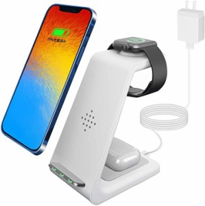 ワイヤレス充電器 置くだけ充電 Qiスマホ機種全対応 3in1急速充電 Apple Watchスタンド 白 MDM