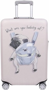 スーツケース 保護 カバー かわいい イヌ ネコ デニム トランクケース MDM( 犬・ パグ（アイボリー）,  XL)