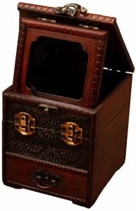 ジュエリーボックス コスメ メイクボックス 小物入れ 化粧品 ミラー 鏡付き 木製 アンティーク調( Aタイプ)