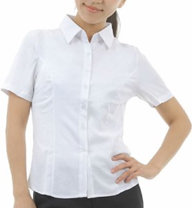半袖 ブラウス シャツ レディース yシャツ 白 前開き 襟付き ホワイト Lサイズ( ホワイト,  L)