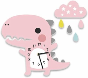 ウォールクロック 壁掛け 時計 恐竜 かわいい 連続秒針 静音 おしゃれインテリア 飾り 子供 部屋( ピンク)