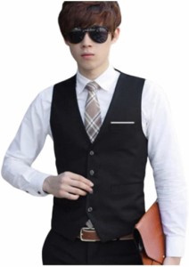 ベスト ジレ スーツ フォーマル 胸ポケット( ブラック,  5XL)