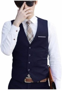 ベスト ジレ スーツ フォーマル 胸ポケット( ネイビー,  XL)
