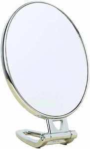 拡大鏡付き 化粧鏡 化粧ミラー メイクアップミラー 両面鏡 M004( シルバー・楕円)