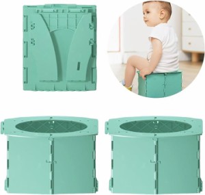 簡易トイレ おまる 折りたたみ 幼児用便座 補助便座 子供 ポータブルトイレ 旅行( グリーン（2個セット）)