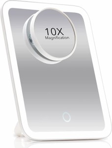 化粧鏡 卓上ミラー LEDライト付き 分離可能10倍拡大鏡 女優ミラー 3色調光 USB対応 旅行用( 白い)