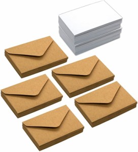名刺 サイズ クラフト紙 封筒 無地 白紙 カード 100枚セット( ブラウン　白)