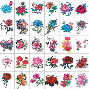 母の日 タトゥーシール 薔薇 ローズ 30枚セット バラ ハート 彼岸花 入れ墨( 薔薇 30枚セット)