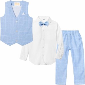 キッズ スーツ 男の子 フォーマル 子供服 4点セット ベスト ズボン MDM( ブルー(ベスト4点セット),  120)