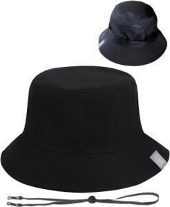 XXL 62-65cm メッシュ バケットハット メンズ 撥水 軽い 帽子 バケハ 紐付き( ブラック,  3L)