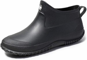 メンズ レイン シューズ 長靴 ショート ブーツ 雨靴 男性用 通勤 黒( ブラック 黒 色,  25.5 cm)