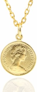シルバー 925 エリザベス ネックレス 24k ゴールド コーティング 金貨 硬貨 ペンダント( ゴールド)